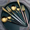 Ensembles de vaisselle Cuisine domestique 24 pièces Ensemble de vaisselle en acier inoxydable Coffret cadeau Couteau Fourchette et cuillère Livraison directe Maison Jardin Dini Dhrgg