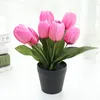 Decorative Flowers & Wreaths Artificial 7 Heads Tulip Plastic Flower Pot Simulation Bonsai Creative Indoor Mother's Day Wedding Party Decora