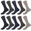 Men's Socks Box Packing Big Size Breathable Elastic Crew Man Gift Combed Cotton Business Classical Solid Color Plaid SocksMen's
