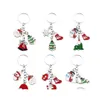 Party Favor Christmas Keychain Pendant Zinc Eloy Nyckelhållare Charm Santa Xmas Tree Snowman Bell Hanging Pendants Holiday Decorations DHU2V