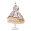 Abiti da ragazza Drag Tail Abito da sera Flowergirl Wedding Filato multistrato Estate Performance per bambini Jacquard Girls Princess