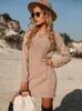 Casual Dresses Winter Khaki Long Sleeve Sweater Dress Women Round Neck Thick Mini Knit Fashion Vintage Fall Female 2023