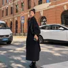 Mélanges de laine pour femmes QingWen Printemps Automne Lâche Long Manteau Femme Ceinture Épaisse Laine Oversize Ourlet Fendu Cardigan Survêtement Manteau Femme Hiv