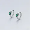 Orecchini a cerchio in vero argento sterling 925 con diamanti verdi e zirconi, ornamenti ovali con fibbia per le donne, accessori per gioielleria raffinata