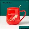 Mokken Cartoon Animal Coffee Mok met deksel en lepel zakelijke welvarende Chinees het jaar van os -melkbeker keramische thee -drop levering home dhb2i