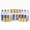 Party Favor 10 ml Natural Gemstone Jade Roller Bottle Plastic Wood Grain Lock p￥ ￥terfyllningsbar eterisk olja Partihandel Drop Delivery Home GA DHBGD