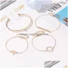 Charm Armband Fashion Jewelry Vintage Armband Set Triangle Circle Fishbone Geometric Opening Bangle 4pcs/Set Drop Delivery Dh4xn