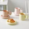 Tazas, platillos, taza con asa de mano personalizada creativa, taza de café de cerámica divertida con plato de platillo, vajilla de té con leche bonita, regalo único para ella