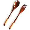 Dinnerware Sets 8 Pcs Wooden 9 InchJapanese Spoon Fork Set Kitchen Tableware Natural Wood Cutlery Dinner