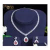 Orecchini Collana Pera Classic Flower Bridal Wedding Party Set di gioielli Cz Stone Big Red Water Drop Pendant Set per le donne J0183 Del Otkc1