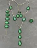 Necklace Earrings Set Jade Rhinestone Pave Gold Plated Chain Beads Bracelet Ring Water Drop