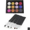 Eye Shadow 12 Color Eyeshadow And Pcs Makeup Brushes Powder Set Palette Glitter Silky Pigments Drop Delivery Health Beauty Eyes Dh3Df