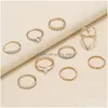 Band Rings Fashion Jewelry Faux Pearl Rhinstone Crown Hollow Love Ring Set Knuckle 9Pcs/Set Drop Delivery Dh0Ho