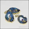 Naszyjniki wiszące naturalne plasterki niebieskie kamienne wisie do biżuterii tworzące kobiety 2022 złoto poszycie Druzy Amet Big Irregar Stones Point G Dhm97