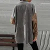 Women's Blouses Women Gray Color Block Leopard Patched Corduroy Shacket