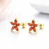 Stud Earrings 7Colors Cute Five Petals CZ Stone Flower Screw Back For Women Kids Girls Gold Color Piercing Jewelry Aros Kolczyki