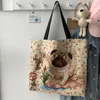 Bolsas de cosméticos para mujer, bolso de lona de gran capacidad, arte Retro, Animal, bolso de hombro, tela de algodón ecológico, compras para niñas