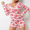 Rompers de macacões femininos YK2 Sexy Impressa Macacão de Machono Longo de Manga Longa Vota de Armilha de Armazenamento Vagador de Armazenamento Vacada de Armazeira Vacada de Nightwear