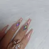 False Nails 24pcs Latest Luxury Jewelry Ballet Coffin Fake Nail Crystal Diamond Khaki