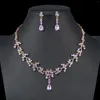 Halsbandörhängen Set Luxury Purple Crystal Bridal For Women Crown Wedding Tiaras Party Festival Dubai Jewelry 2023
