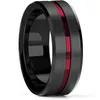 Anillos de boda Moda 8 mm Ranura roja Borde biselado Anillo de tungsteno negro para hombres Banda de compromiso de acero cepillado para hombres