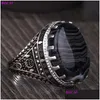 Cluster Rings S925 Sterling Sier Mens Ring Pierre Naturelle Agate 925 Moyen-Orient Simple Bijoux Thai Drop Delivery Dho8R