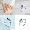 Cluster Rings Yizizai Simple Art Small Fresh Branch Green Leaf Ring For Women Vintage Sier Color Ladies Trendy Fashion Finger Jewelr Dhxwq