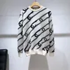 Nieuwe licht luxe trui dames trend dubbele letter keten Jacquard Stripe Designer Sweater voor vrouw losse wollen gebreide hoodie