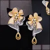 Earrings Necklace Godki Fashion Hollow Flowers 4Pcs Nigerian Jewelry Set For Women Wedding Party Zircon Cz African Bridal 2021 Dro Otszb