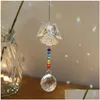 Décorations de jardin fabriquées à la main Rainbow Glass Crystal Perles Chakras Garland Sun Catcher Ball Pendentif DIY Lustre Centre Partie Drop Dhyut