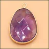 Charms Natural Gem Stone Amethyst Gold Plated Facets Pendant For Diy Necklace Oval Cabochon Healing Charm Female Jewelrycharms Drop Otnin