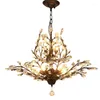 Chandeliers Retro Iron Chandelier Crystal Lighting For Dining Room Hanging LED Bedroom Entrance Lamps Living Stair