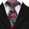 Bow Ties SN-1684 Hi-Tie Black Floral Tie Handkerchief Cufflinks Set Fashion Autumn Design Gravatas For Mens Business Wedding Party