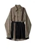 Robes décontractées Plaid à manches longues Blouse ample noir plissé jupe fendue mode Preppy Style Y2k deux pièces ensemble pour les femmes automne 2023