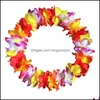 Decorative Flowers Wreaths Hawaiian Flower Garland Necklace Ha Leis Festive Party Artificial Silk Wedding Beach Drop Delivery Home Dhopd