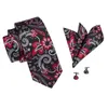 Bow-slipsar SN-1684 Hi-Tie Black Floral Tie Handkakor Manschettknappar Set Fashion Autumn Design Gravatas för Mens Business Wedding Party