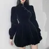 Etnik Kıyafet Siyah Kısa Çin Etek Geliştirilmiş Modern Cheongsam Elbise Moda Retro Balıktail Kız Velvet Qipao