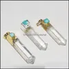 Pendant Necklaces Natural Rock Crystal Stone Hexagonal Jewelry Making 2022 Long Clear Quartz Gold Plating Point Cap Women 6 Drop Del Dhm6B