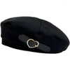 Berets Love Heart Leather Buckle Women Hats Vintage French Painter Hat Girls Octagonal Beret Caps