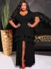 Plus size jurken feest 4xl 5xl short mouw v nek ruches spleet elegante dames avondcocktailevenement lange outfits