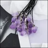 Arts et artisanat pendentif en cristal d'améthyste naturelle cadeau d'amour Chakra guérison Reiki minéral Quartz énergie pierre brute collier goutte Deli Otes7