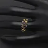 Wedding Rings Hainon 2023 Fashion Gold Color Leaf Black Dazzling CZ Finger Ring For Women Engagement Jewelry Anel Party Silver Gift