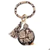 Party Favor Stock Colorf Pu Leather Tassels Armband Keychain Wristlet Sunflower Leopard Earphone Påsar Makeup Väska med Mirror Keyri DH9LF