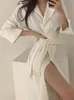 カジュアルドレスレディーススプリングエレガントなミディホワイトシャツドレスレディース長袖ビンテージパーティーベスティドス女性ファッション服2023
