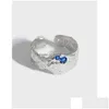 Pierścienie klastra moda solid 925 szterling sier nieregularna tekstura cyrkon Pierścień utwardzony niebieski kamień dla kobiet impreza złota