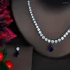 Brincos de colar Set Moda Blue Drop Shape for Women Acessórios Pingente Shiny CZ N-558