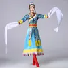 Scenkläder etnisk kostymprestanda Vattenhylsa färgbälte Tassel Dance Dress Tibetan Women's