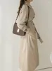 Damskie okopy płaszcze kobiety podwójnie wygrany długi płaszcz sprężyna swobodna elegancka luźna moda mody mody wiatrówki kurtki femme Tops