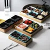 Plates Creative Multi Grid Ceramic Dessert Nut Plate And Bamboo Storage Tray Snack Candy Foods Dishes Serving