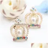 Stud Ladys Accessories For Women Fashion Jewelry Refined Colorf Rhinstone Golden Crown Pearl Princess Earrings Drop Delivery Dhj4X